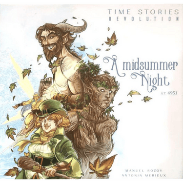 Family game box for TIME Stories Revolution: A Midsummer Night by Space Cowboys, featuring artwork of a mystical forest scene.