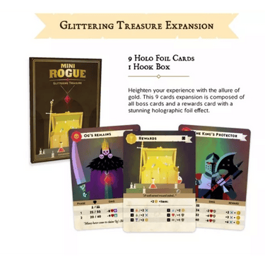Mini Rogue Glittering Treasure family game box from Nuts! Publishing, featuring colorful game pieces and treasure-themed artwork.
