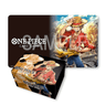 Bandai One Piece card game playmat and storage box featuring Monkey D. Luffy, with colorful artwork and organized storage design.