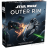 Strategic board game scene from Star Wars: Outer Rim by Fantasy Flight Games, featuring game components and starship miniatures.