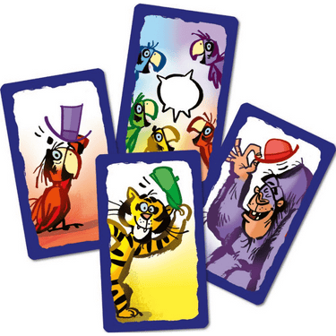 Family game Plapparagei by Drei Magier Spiele featuring colorful game pieces on a wooden table.