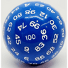 Blue and white D100 dice set by Dice 4 Friends, featuring large, numbered polyhedral dice for tabletop role-playing games.