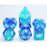 Galaxy Dice Set in sapphire from Dice 4 Friends featuring vibrant, starry-patterned polyhedral dice for tabletop gaming.