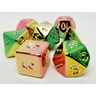 Bright rainbow shiny dice set from Dice 4 Friends, featuring colorful, reflective polyhedral dice for tabletop RPG gaming.