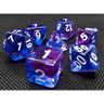 Transparent dice set with indigo sea marbling from Dice 4 Friends, featuring clear and blue-toned polyhedral RPG dice.
