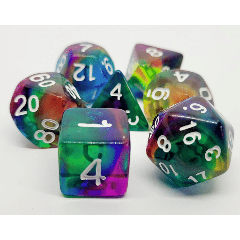 Transparent Dice Set: Rainbow Storm