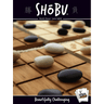 Abstract game Shobu by Smirk & Laughter Games featuring a wooden board with black and white stones for strategic gameplay.