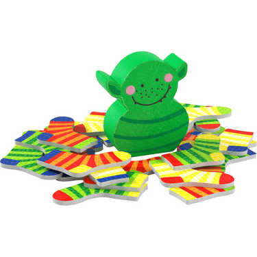 Children's game HABA Socken Zocken mini with colorful socks and game pieces for fun, imaginative play.