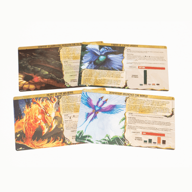 Premium foil spirit panels for Spirit Island: Feather and Flame strategy game by Greater Than Games, featuring detailed artwork.