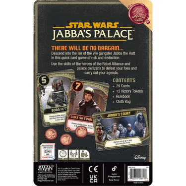 Star Wars: Jabba's Palace Love Letter game by Z-Man Games, featuring colorful cards and themed artwork from the Star Wars universe.