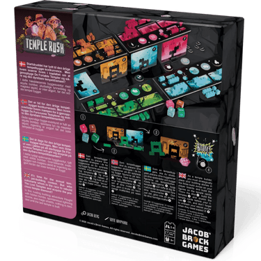 Jacob's Brick Games Temple Rush family game with colorful game pieces and a game board featuring a jungle temple design.