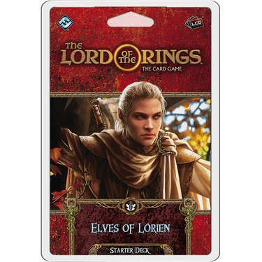 Elves of Lorien starter deck for The Lord of the Rings Living Card Game by Fantasy Flight Games, featuring elf-themed cards and artwork.