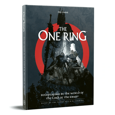 Cover of The One Ring RPG core rules by Free League, featuring fantasy artwork and game title on the rulebook.