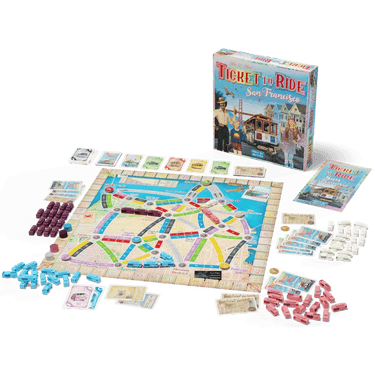 Board game image showing Ticket to Ride: San Francisco by Days of Wonder, featuring colorful map and train pieces for family game fun.