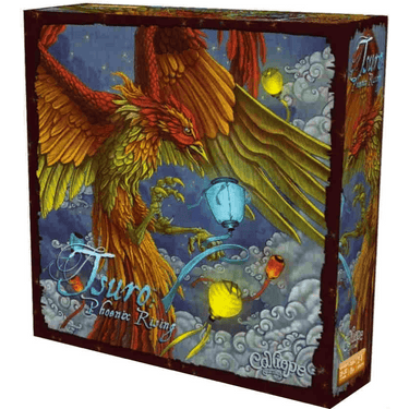 Tsuro: Phoenix Rising abstract game by Calliope Games featuring a colorful phoenix design on the game box.