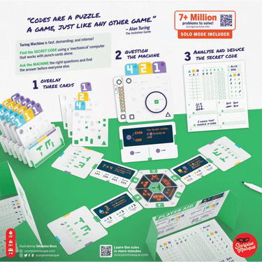 Le Scorpion Masqué Turing Machine strategy game with a colorful game board and pieces for engaging logic play.