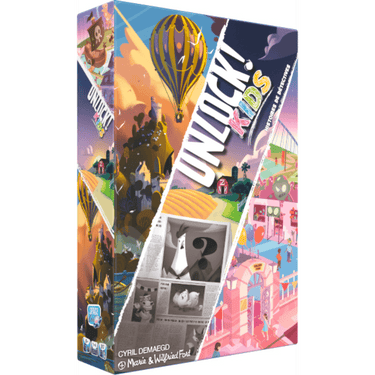 Children's game Unlock! Kids by Space Cow featuring colorful game components and playful illustrations for young players.