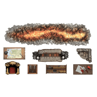 Detailed RPG dungeon scenery add-on for battle mats by Loke Battle Mats, featuring stone walls, torches, and dungeon decor elements.
