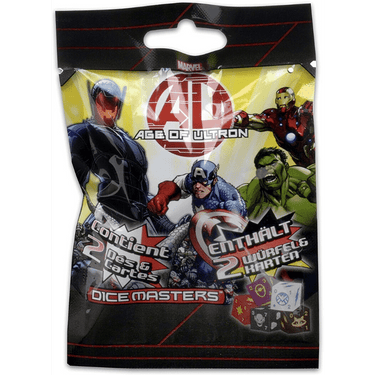WizKids Marvel Dice Masters Age of Ultron booster pack for family games, featuring colorful game cards and dice.