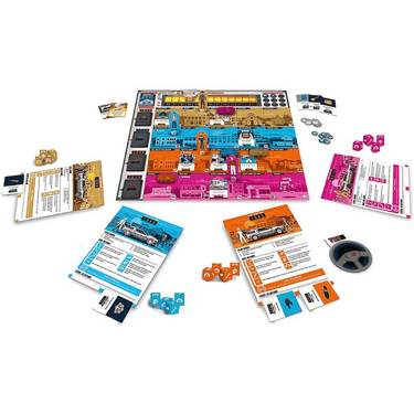 Ravensburger Back to the Future Dice Through Time family game with colorful game pieces and game board for all ages.