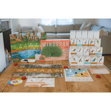 Wingspan Asia strategy game box by Stonemaier Games featuring colorful bird illustrations on the cover.