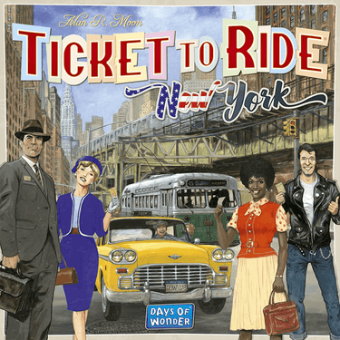 Ticket to Ride: New York family game by Days of Wonder showing colorful game board and train pieces for fun city adventures.